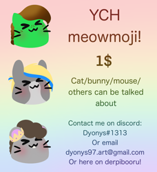 Size: 1342x1471 | Tagged: safe, artist:dyonys, cat, mouse, bunny ears, commission, cute, emoji, text, ych example, your character here