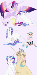 Size: 2500x5000 | Tagged: safe, artist:arexstar, donut joe, rarity, twilight sparkle, oc, oc:emerald elegance, alicorn, hybrid, pony, g4, clothes, colored wings, crying, female, interspecies offspring, male, multicolored wings, offspring, parent:capper dapperpaws, parent:rarity, parents:capperity, rarijoe, shipping, straight, twilight sparkle (alicorn), wings