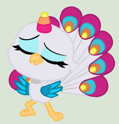 Size: 482x500 | Tagged: safe, artist:midnightiullisions, sugar snap, bird, peacock, back to the present, g4, g4.5, my little pony: pony life, base, eyes closed, eyeshadow, female, gray background, makeup, simple background, solo