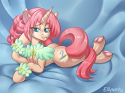 Size: 3500x2600 | Tagged: safe, artist:ellynet, oc, oc only, pony, unicorn, anatomically incorrect, commission, female, frog (hoof), high res, hoofbutt, lidded eyes, lying down, prone, solo, underhoof, your character here