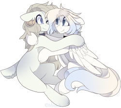 Size: 2880x2574 | Tagged: safe, artist:mediasmile666, oc, oc only, pegasus, pony, unicorn, collar, duo, female, floppy ears, high res, looking at each other, mare, one eye closed, simple background, transparent background