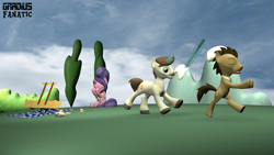 Size: 3413x1920 | Tagged: safe, artist:gradiusfanatic, cookie crumbles, doctor whooves, hondo flanks, time turner, earth pony, pony, unicorn, g4, 3d, female, male, plane, source filmmaker