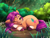 Size: 4000x3000 | Tagged: safe, artist:faline-art, sunny starscout, earth pony, pony, g5, braid, bush, coat markings, crepuscular rays, cute, daaaaaaaaaaaw, female, flower, forest, grass, high res, hoof fluff, looking at you, lying down, mare, one eye closed, socks (coat markings), solo, sunnybetes, unshorn fetlocks