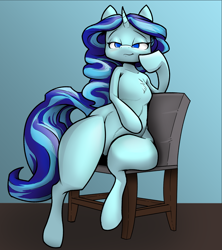 Size: 4265x4800 | Tagged: safe, artist:ahobobo, oc, oc only, oc:urban wave, pony, unicorn, blank flank, bottom heavy, butt, chair, confident, female, furniture, large butt, long mane, mare, pear shaped, proud, solo, thick, wide hips