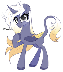 Size: 1280x1447 | Tagged: safe, artist:renhorse, oc, oc only, oc:night mary, alicorn, pony, female, mare, simple background, solo, transparent background, two toned wings, wings