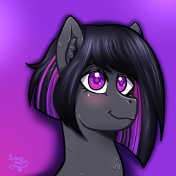 Size: 2000x2000 | Tagged: safe, artist:yumomochan, earth pony, pony, artfight, bust, ear fluff, female, gradient background, gradient mane, high res, mare, portrait, short hair, short mane, smiling