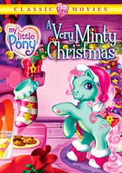 Size: 1059x1500 | Tagged: safe, minty, earth pony, pony, a very minty christmas, g3, bipedal, christmas, christmas tree, classic, clothes, cookie, cover art, dvd, female, fireplace, food, hat, holiday, santa hat, shout factory, socks, solo, that pony sure does love socks, tree