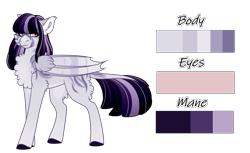Size: 1505x924 | Tagged: safe, alternate version, artist:nobleclay, oc, oc only, oc:foggy skies, bat pony, pony, chest fluff, female, mare, offspring, parent:inky rose, reference sheet, solo