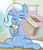 Size: 640x740 | Tagged: safe, alternate version, artist:batipin, trixie, pony, unicorn, g4, chubby, cinnamon nuts, eating, female, food, glowing horn, herbivore, horn, mare, one eye closed, peanuts, solo