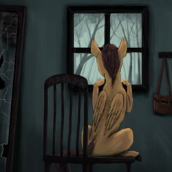 Size: 2000x2000 | Tagged: safe, artist:necromarecy, scootaloo, pegasus, pony, g4, chair, high res, looking away, solo, window