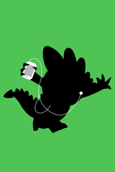 Size: 640x960 | Tagged: safe, artist:norbi9696, spike, dragon, g4, earbuds, green background, ipod, ipod ad spoof, male, silhouette, simple background, solo