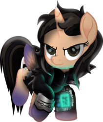 Size: 3432x4063 | Tagged: safe, artist:php178, derpibooru exclusive, oc, oc only, oc:true resistance, alicorn, cognitum alicorn, original species, pony, fallout equestria, g4, my little pony: the movie, .svg available, alicorn oc, biker jacket, clothes, cognitum, colored pupils, colored wings, confident, delta pipbuck, determination, determined, determined face, determined look, determined smile, eyebrows, female, folded wings, gradient hooves, gradient wings, gun, handgun, high res, horn, inkscape, jacket, leather jacket, leg guards, looking back, luminescence, mane, mare, mod, movie accurate, pipbuck, pistol, ponified, rearing, reflection, relentless sorrow (psalm's handgun), revolver, shading, shield, simple background, smiling, solo, svg, tail, transparent background, vector, weapon, wings