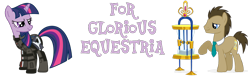 Size: 1010x306 | Tagged: safe, doctor whooves, time turner, twilight sparkle, earth pony, pony, unicorn, g4, banner, for glorious equestria, hourglass, simple background, transparent background