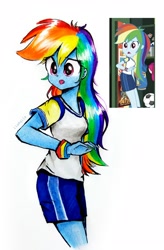 Size: 2165x3300 | Tagged: safe, artist:liaaqila, rainbow dash, equestria girls, g4, my little pony equestria girls: better together, sock it to me, female, high res, screencap reference, solo, traditional art