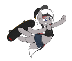 Size: 1388x1175 | Tagged: safe, artist:insecureflaky, oc, oc only, oc:verano, bat pony, semi-anthro, arm hooves, clothes, hat, skateboard, tank top