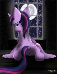Size: 1034x1341 | Tagged: safe, artist:mattbas, artist:php178, derpibooru exclusive, twilight sparkle, alicorn, pony, g4, .svg available, 2021, adorasexy, bedroom, bedroom eyes, both cutie marks, butt, chest fluff, curtains, cute, dock, featureless crotch, female, frog (hoof), glowing, hoofbutt, lightly watermarked, looking at you, mare in the moon, moon, moonlight, nc-tv signature, night, plot, plotting your demise, presenting, rear view, reflection, seduce, seduce me, seduction, seductive, seductive look, seductive pose, sexy, shading, shadow, signature, smiling, smiling at you, smirk, snow, snowfall, solo, spread legs, spread wings, spreading, stupid sexy twilight, sultry, sultry gaze, sultry pose, svg, tail, thighlight sparkle, twibutt, twilight sparkle (alicorn), underhoof, vector, walls, watermark, window, windowsill, wings, winter