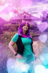 Size: 1080x1620 | Tagged: safe, starlight glimmer, human, equestria girls, g4, clothes, cosplay, costume, facebook, fake ears, fake horn, hand on hip, irl, irl human, photo, solo, vest, watch