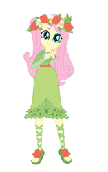 Size: 401x638 | Tagged: safe, artist:andy213yt, artist:pupkinbases, fluttershy, equestria girls, g4, magical mystery cure, base used, clothes, dress, floral head wreath, flower, long skirt, sandals, shoes, simple background, skirt, solo, white background