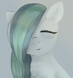 Size: 1500x1593 | Tagged: safe, artist:some_ponu, marble pie, earth pony, pony, g4, bust, cute, eyes closed, gray background, hair over one eye, marblebetes, portrait, simple background, smiling, solo