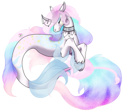 Size: 1920x1699 | Tagged: safe, artist:oneiria-fylakas, oc, oc only, oc:elena nebula, pony, seapony (g4), unicorn, colored pupils, dorsal fin, eyes closed, female, fins, fish tail, flowing tail, horn, jewelry, necklace, seaponified, simple background, solo, species swap, tail, transparent background, unshorn fetlocks