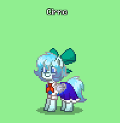 Size: 448x457 | Tagged: safe, fairy, fairy pony, ice pony, original species, pegasus, pony, pony town, cirno, clothes, crossover, dress, female, ice, mare, ponified, solo, touhou