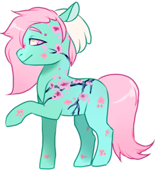 Size: 400x442 | Tagged: safe, artist:lavvythejackalope, oc, oc only, earth pony, pony, earth pony oc, raised hoof, simple background, smiling, solo, tattoo, transparent background