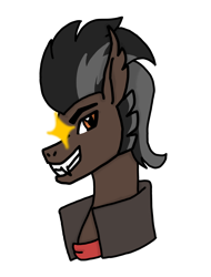 Size: 2386x3141 | Tagged: safe, artist:agdapl, bat pony, pony, bat ponified, bust, crossover, demoman, demoman (tf2), glowing eyes, grin, high res, male, ponified, race swap, simple background, smiling, solo, species swap, stallion, team fortress 2, transparent background