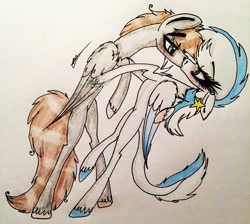 Size: 2448x2189 | Tagged: safe, artist:beamybutt, oc, oc only, pegasus, pony, bipedal, eyelashes, female, high res, kissing, male, mare, oc x oc, pegasus oc, shipping, signature, stallion, straight, traditional art, unshorn fetlocks, wings