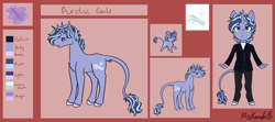 Size: 4514x2000 | Tagged: safe, artist:misskanabelle, oc, oc only, oc:arctic gale, pony, unicorn, anthro, unguligrade anthro, abstract background, anthro with ponies, base used, clothes, horn, leonine tail, magical lesbian spawn, male, offspring, pants, parent:starlight glimmer, parent:twilight sparkle, parents:twistarlight, reference sheet, signature, solo, stallion, unicorn oc