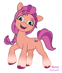 Size: 2000x2357 | Tagged: safe, artist:luckreza8, sunny starscout, earth pony, pony, g5, .svg available, happy, high res, looking at you, show accurate, simple background, solo, transparent background, vector