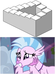 Size: 1500x1999 | Tagged: safe, edit, edited screencap, screencap, silverstream, hippogriff, g4, school daze, penrose stairs, stairs, that hippogriff sure does love stairs