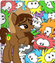 Size: 330x375 | Tagged: safe, artist:doggie31, earth pony, pony, g4, 1000 hours in ms paint, base used, club penguin, cowboy hat, female, freckles, hat, mare, ponified, puffle, puffle handler, solo