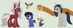 Size: 1354x520 | Tagged: safe, artist:strawberry-t-pony, bird, demon, dragon, earth pony, owl, pony, unicorn, spoiler:the owl house, aunt and nephew, bug demon, collar, crossover, dragonified, dyed mane, dyed tail, edalyn clawthorne, female, heterochromia, hooty, house demon, king clawthorne, lilith clawthorne, luz noceda (the owl house), male, mother and child, mother and son, owlbert, palisman, pet tag, ponified, siblings, sisters, skull, species swap, spoilers for another series, tail, the owl house, witch, witch pony