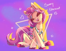 Size: 2786x2188 | Tagged: safe, artist:wavecipher, sunny starscout, earth pony, pony, g5, cute, eyes closed, female, high res, mare, open mouth, sketch, solo, sunnybetes, triangle