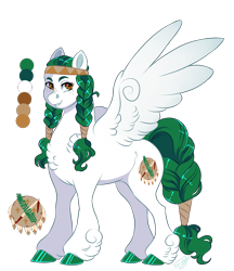 Size: 1350x1560 | Tagged: safe, artist:theartfox2468, oc, oc only, oc:olivia leaf, pegasus, pony, braid, chest fluff, female, freckles, grin, headband, leg fluff, mare, oklahoma, reference sheet, simple background, smiling, solo, state ponies, transparent background, unshorn fetlocks