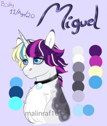 Size: 663x786 | Tagged: safe, artist:malinraf1615, oc, oc only, oc:miguel, pony, unicorn, bust, male, offspring, parent:fancypants, parent:rarity, parents:raripants, portrait, solo, stallion