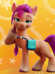 Size: 608x810 | Tagged: safe, screencap, sunny starscout, earth pony, pony, g5, bedroom eyes, female, lidded eyes, looking at you, mare, raised hoof, solo, suggestive smile