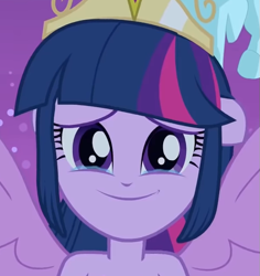 Size: 609x646 | Tagged: safe, screencap, twilight sparkle, alicorn, human, equestria girls, g4, my little pony equestria girls, bare shoulders, big crown thingy, cropped, crown, crying, cute, element of magic, female, jewelry, regalia, smiling, solo, tears of joy, teary eyes, twiabetes, twilight sparkle (alicorn), wings