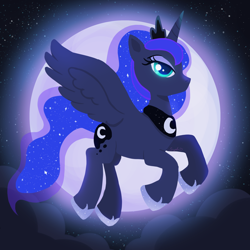 Size: 3300x3300 | Tagged: safe, artist:saphypone, princess luna, alicorn, pony, g4, cloud, female, high res, jewelry, mare, moon, night, regalia, solo, stars