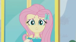Size: 1920x1078 | Tagged: safe, edit, edited screencap, screencap, fluttershy, butterfly, equestria girls, equestria girls series, g4, outtakes (episode), accessory, cute, daaaaaaaaaaaw, geode of fauna, jewelry, looking at you, magical geodes, necklace, shyabetes, smiling, solo