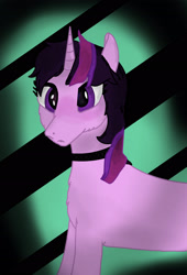 Size: 1552x2280 | Tagged: safe, alternate version, artist:autumnsfur, twilight sparkle, pony, unicorn, g4, abstract background, alternate hairstyle, bust, chest fluff, choker, colored, eyelashes, female, horn, mare, solo, unicorn twilight