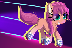 Size: 3522x2333 | Tagged: safe, artist:windykirin, sunny starscout, earth pony, pony, g5, abstract background, female, high res, long eyelashes, mare, roller skates, solo