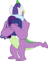 Size: 4669x5856 | Tagged: safe, artist:memnoch, edit, vector edit, rarity, spike, dragon, pony, unicorn, g4, the last problem, absurd resolution, dragon x pony, female, gigachad spike, implied tail hole, interspecies, kissing, male, mare, older, older rarity, older spike, rear view, ship:sparity, shipping, simple background, skunk stripe, straight, transparent background, vector, winged spike, wings