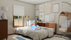 Size: 1280x720 | Tagged: safe, artist:mlplover94, rainbow dash, pegasus, pony, g4, bed, bedroom, eyes closed, female, irl, mare, photo, ponies in real life, resting, sleeping