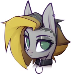 Size: 1027x1066 | Tagged: safe, artist:justafallingstar, oc, oc only, oc:tlen borowski, pegasus, pony, bust, collar, collar ring, ear piercing, earring, explicit source, female, jewelry, looking at you, mare, piercing, portrait, solo