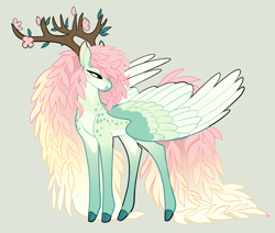 Size: 2600x2200 | Tagged: safe, artist:loryska, oc, oc only, pegasus, pony, antlers, female, high res, interspecies offspring, mare, offspring, parent:princess celestia, parents:canon x oc, simple background, solo