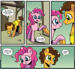 Size: 914x839 | Tagged: safe, artist:robin easter, idw, cheese sandwich, pinkie pie, g4, season 10, spoiler:comic, spoiler:comic99, female, holding hooves, male, ship:cheesepie, shipping, straight