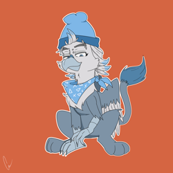 Size: 5000x5000 | Tagged: safe, artist:xasslash, oc, oc only, oc:flynn the icecold, griffon, bandana, beanie, hat, piercing, simple background, solo, white outline