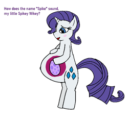 Size: 628x610 | Tagged: artist needed, safe, rarity, pony, unicorn, g4, alternate universe, belly, belly button, bipedal, blushing, egg, female, hooves on belly, implied spike, internal, mare, open mouth, preggity, pregnant, simple background, solo, spike's mother, transparent background