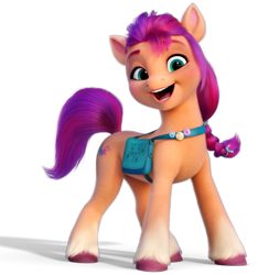 Size: 576x615 | Tagged: safe, sunny starscout, earth pony, pony, g5, my little pony: a new generation, official, female, fluttershy's cutie mark, looking at you, mare, rainbow dash's cutie mark, simple background, solo, stock render, transparent background, twilight sparkle's cutie mark